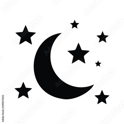 Crescent moon and stars silhouette vector illustration for night sky celestial icon art.