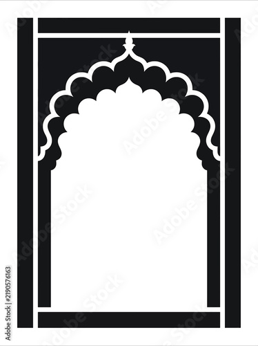 Traditional oriental or islamic architectural arch vector stencil design with intricate decorative scalloped frame.