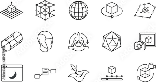 фотографія 3D modeling vector icon set for digital software engineering and computer graphi