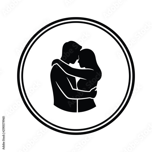 Картината върху платно Silhouette of a couple embracing tenderly within a circular frame
