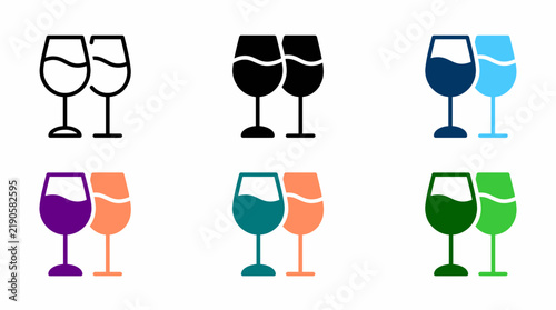 фотографія Wine glasses beverage icon set in various styles and colors with beverage celebr