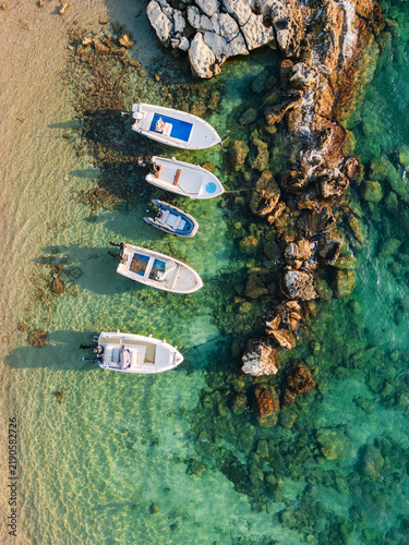 Aerial View Fishing Boats Turquoise Water