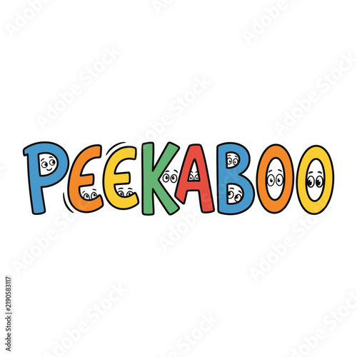 Colorful Peekaboo Text Illustration with Playful Cartoon Eyes