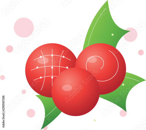 Three red balloons with decorative patterns and green leaves illustration