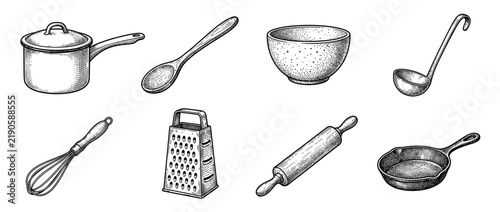 Vintage Kitchen Utensils Collection, Hand-Drawn Style