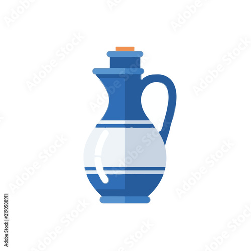Traditional blue and white ceramic oil jug for hanukkah celebration