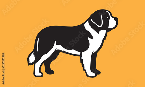 Cuadro en lienzo Minimalist graphic silhouette of a standing saint bernard dog on orange backgrou