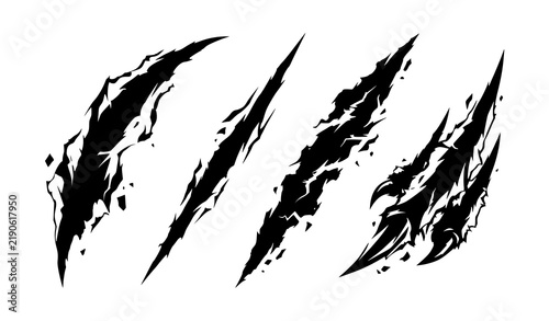 Animal Claw Scratch Marks Black Silhouette Vector Illustration