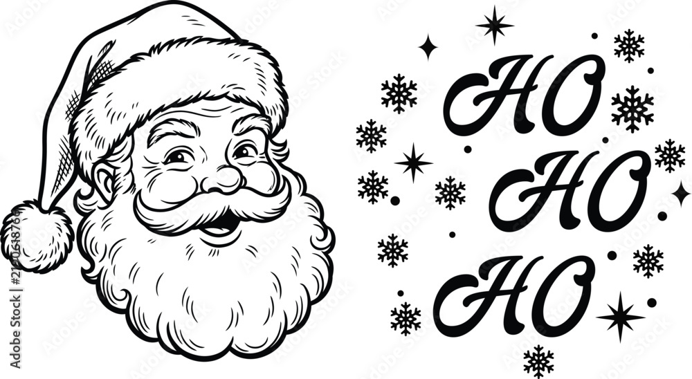 Obraz premium Santa claus head illustration with ho ho ho text isolated on white background