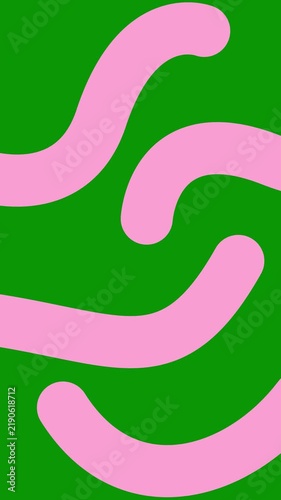 Animated pink decorative wavy lines is drawn. Linear vertical background.  Looped video. Vector illustration isolated on green background.