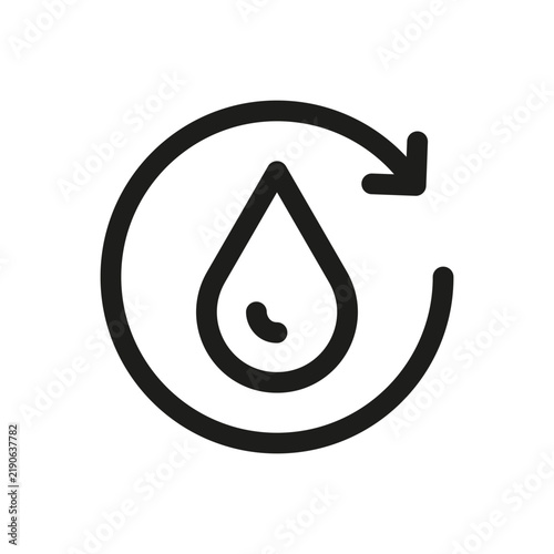 Water drop icon with circular arrow symbol for recycling or hydration cycle