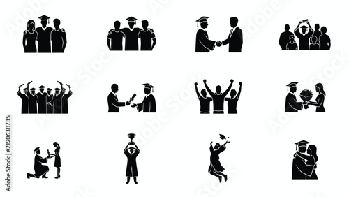 Принти на полотні Graduation celebration icons with Silhouette illustrations highlight various gra