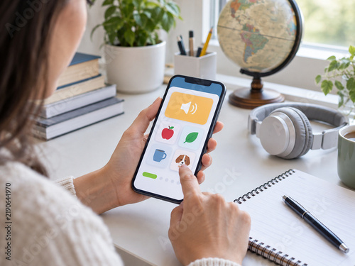 Plakat Learner using generic language learning app