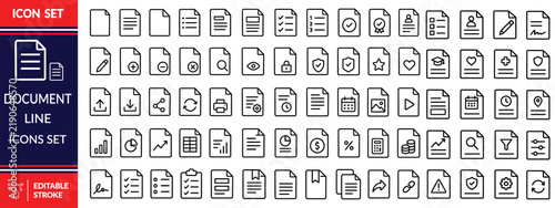 Documents and paperwork thin line icon set with checklist files reports and folders editable stroke vector
Document line icons set. 