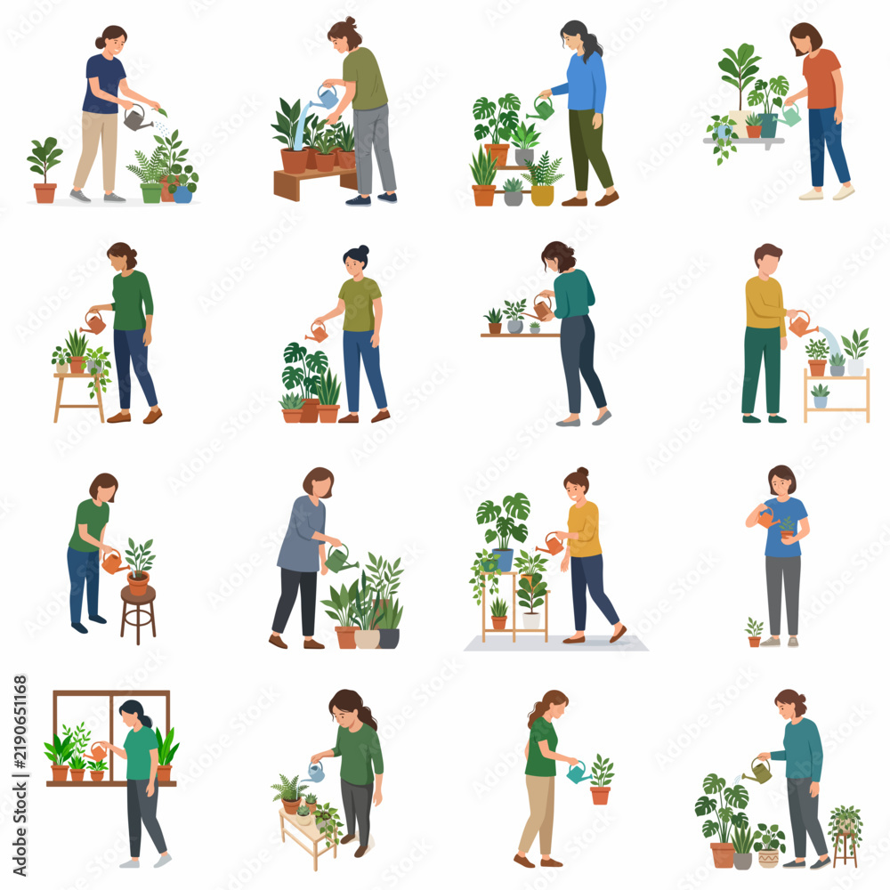 Fototapeta premium Set of flat vector illustrations showing parents and children playing together with toy building blocks, emphasizing early childhood development, family bonding, and creative learning activities.