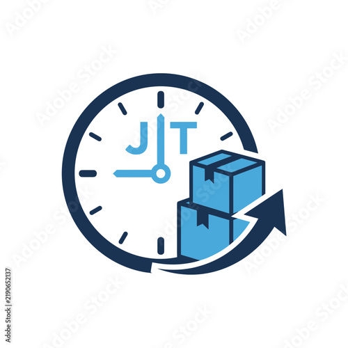 Konstfotografi Just in time express delivery icon with clock and boxes