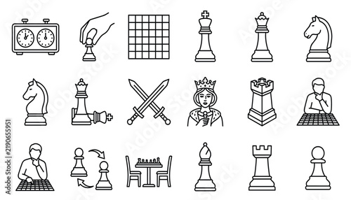 Foto Chess game vector icon set featuring strategic board pieces tournament clocks pl