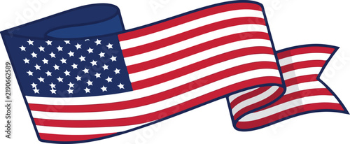 Vector illustration of a rolling American flag banner ribbon with stars and stripes on a Transparent background.