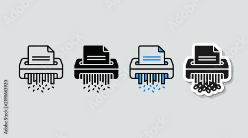 Document Shredder Icon Set Presenting Office Paper Shredding Variations