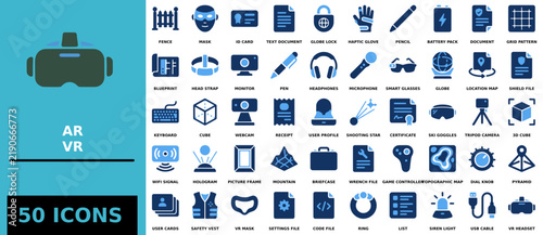 Blue and dark grey technology icon set for digital interface design