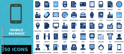 Blue and dark blue business and technology flat icon set collection