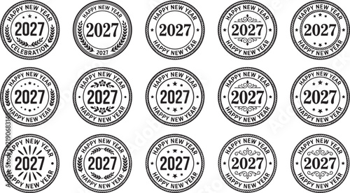 Happy New Year 2027 Retro Celebration Badge Templates