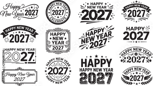 New Year 2027 Classic Holiday Typography Emblem Collection