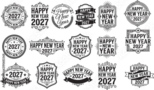 New Year 2027 Creative Typography Badge Design Collection