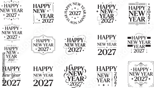 New Year 2027 Decorative Greeting Text Badge Set