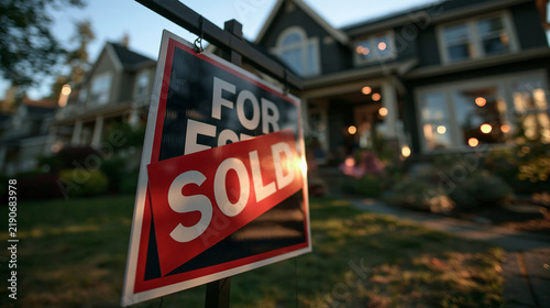 Sold Real Estate Sign in Front of Suburban House