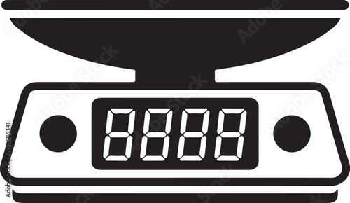 Digital kitchen scale vector icon silhouette, weighing machine symbol in black and white
