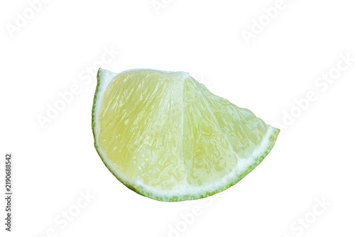 Fresh green lime wedge slice, isolated on transparent background.