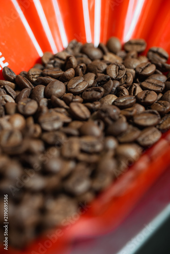 Obraz na plátně Closeup of roasted specialty coffee beans with glossy texture