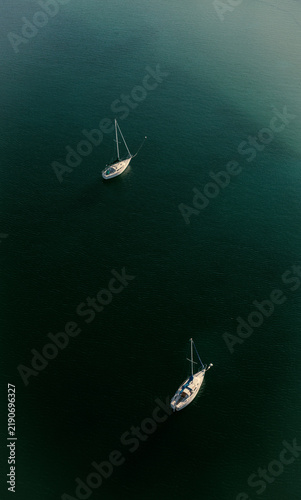 boat on the sea from  above 