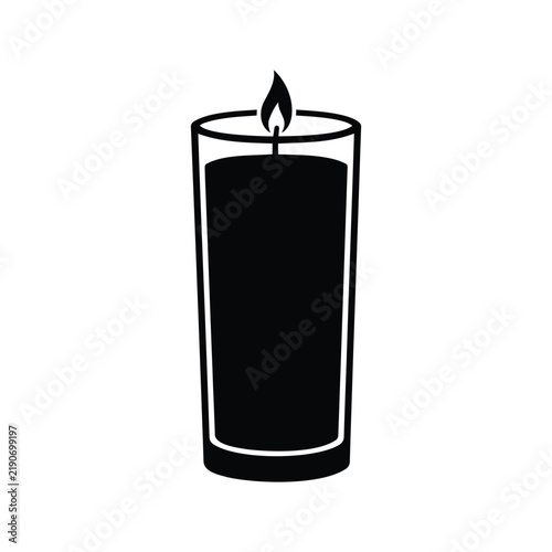 Foto Votive candle in glass jar with burning flame black flat icon for church vigil service