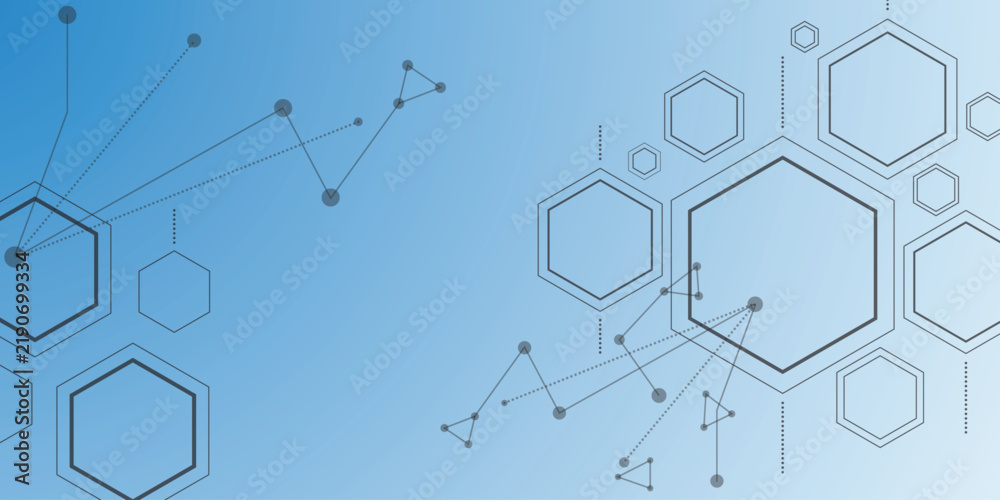 Fototapeta premium Abstract Geometry Network With Layered Hexagonal Structures And Connected Molecular Nodes, Minimalist Scientific Background, Modern Geometric Pattern, Digital Chemistry And Data Visualization