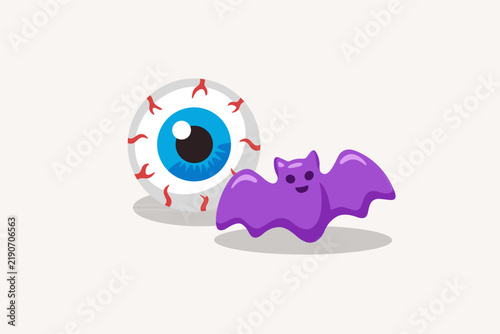 Halloween Eyeball and Purple Bat Gummy Candy Vector Illustration Isolated on Background
