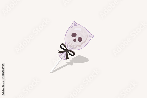 Skull Ghost Lollipop Vector Illustration, Halloween Spooky Wrapped Candy on Stick Isolated on Background