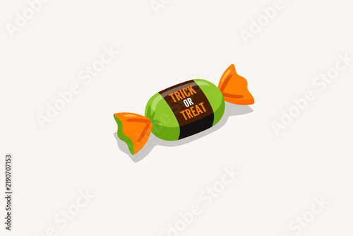 Green Halloween Candy Vector Illustration, Trick or Treat Wrapped Sweet Isolated on Background