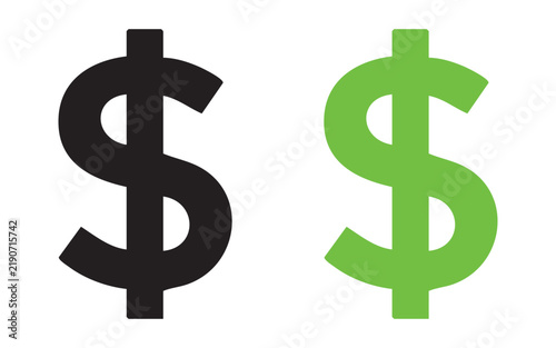 Black and green dollar sign symbols isolated on white background