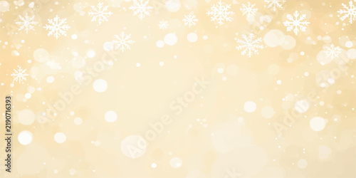 Abstract Christmas Background with Golden Bokeh Lights, Snowflakes, Sparkling Stars and Glittering Winter Holiday Celebration Design for New Year Wallpaper and Festive Decoration