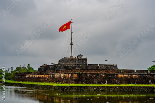 Obraz na plátně Vietnamese flag flying over the Imperial City of Hue