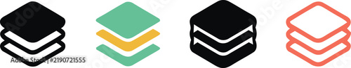 Four stacked layers in different colors representing data or levels with a modern silhouette