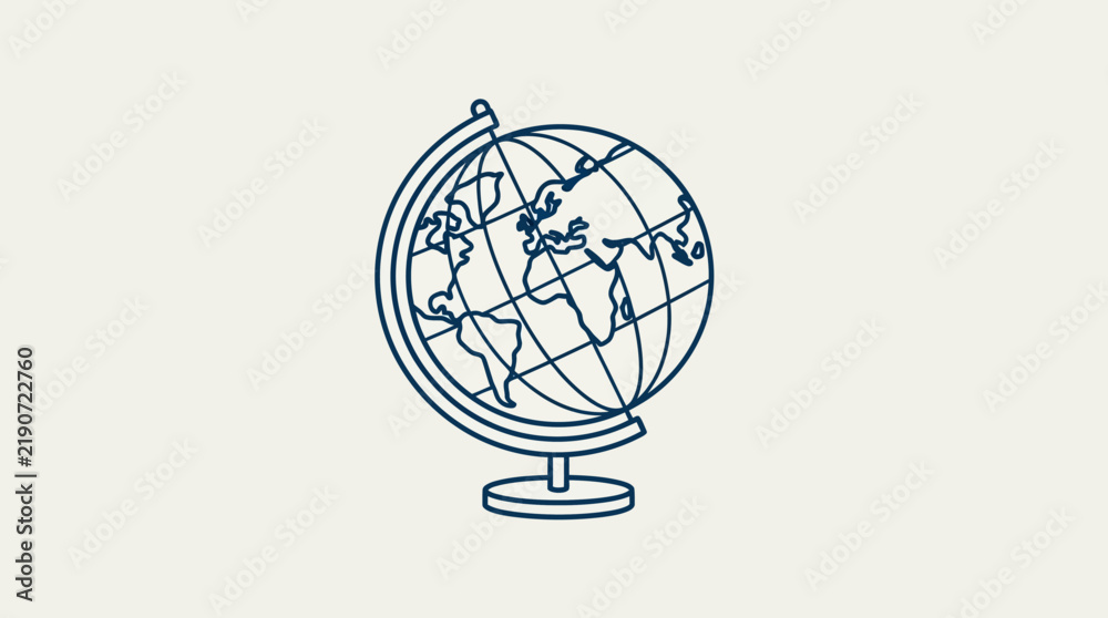 Obraz premium Globe model stands as a classic educational tool with a detailed world map outline to symbolize geography and international studies within a clean and bright studio environment for professional use.