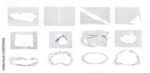 White Torn Paper Openings Set, Ripped Paper Holes and Collage Elements Isolated on Transparent Background, PNG