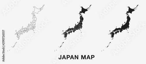 Japan map set of three silhouettes with title text vector eps collection