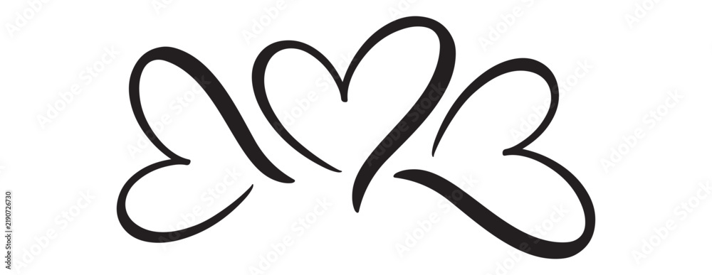 Obraz premium Intertwined Calligraphic Hearts Vector Illustration Isolated on White Background