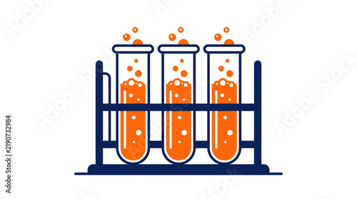Test Tubes in Rack Flat Design Vector Illustration