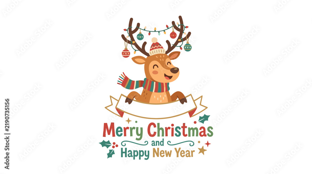 Fototapeta premium Cute Reindeer Wearing Christmas Lights and Scarf