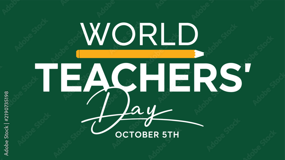 Obraz premium Minimalist World Teachers' Day Celebration Graphic with Pencil Element, October 5th Education Event Banner, Professional Green Background Design for Global School Appreciation Theme